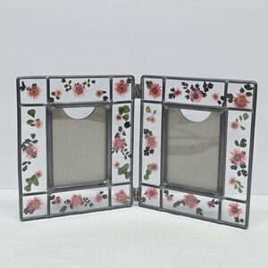 Pressed Flowers Metal Stained Glass Foldable Double Picture Frame By Malden